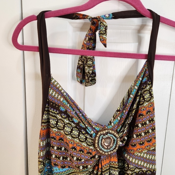 Mlle Gabrielle Women's 2X Maxi Dress Multi Color Tie around Neck - Picture 2 of 11